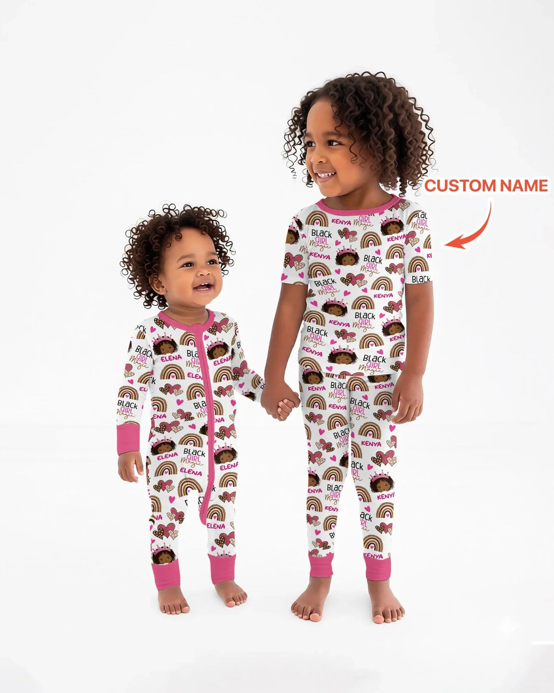 Custom Name Black Girl Magic Bamboo Two Piece Short Sleeve Pajama Set