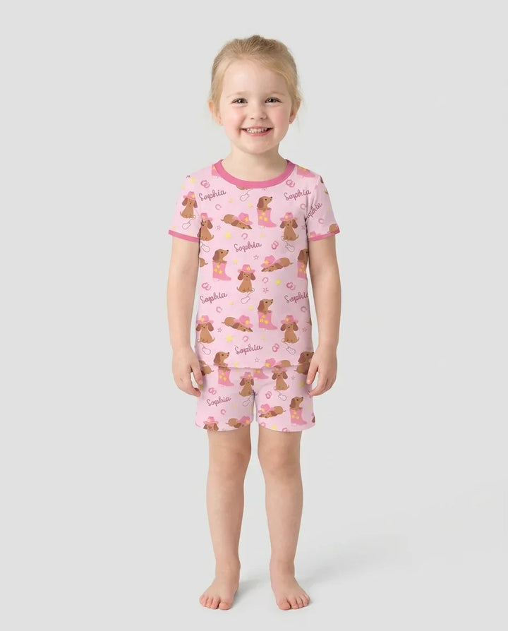 Howdy Dachshund Two Piece Short Sleeve Shorts Pajama Set