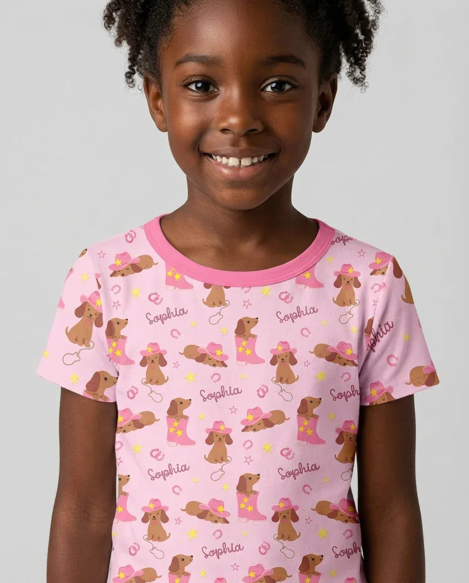 Howdy Dachshund Two Piece Short Sleeve Shorts Pajama Set