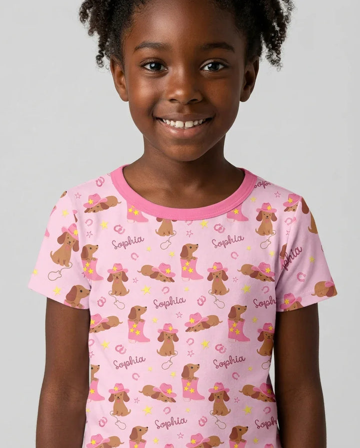 Howdy Dachshund Two Piece Short Sleeve Shorts Pajama Set