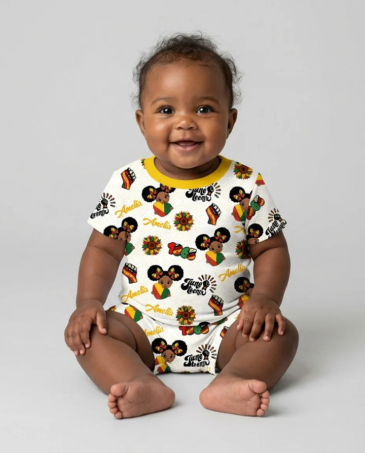 Custom Name Bloom in Freedom Bamboo Two Piece Short Sleeve Shorts Pajama Set