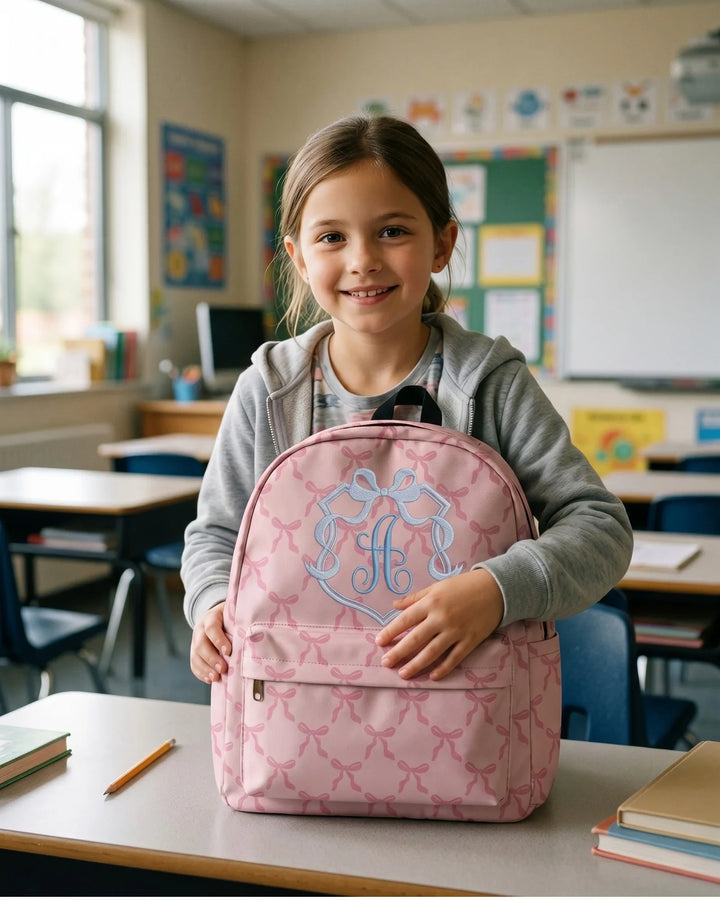 Custom Text Bow Frame Embroidered Backpack