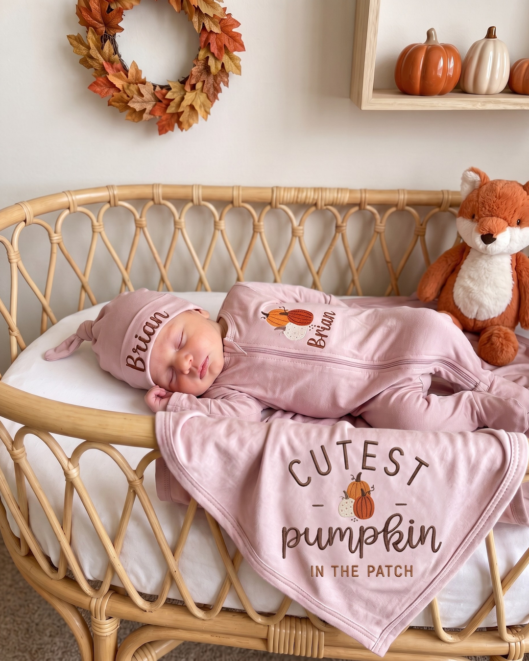 Personalized Pumpkin Patch Embroidered Bamboo Welcome Home Bundle