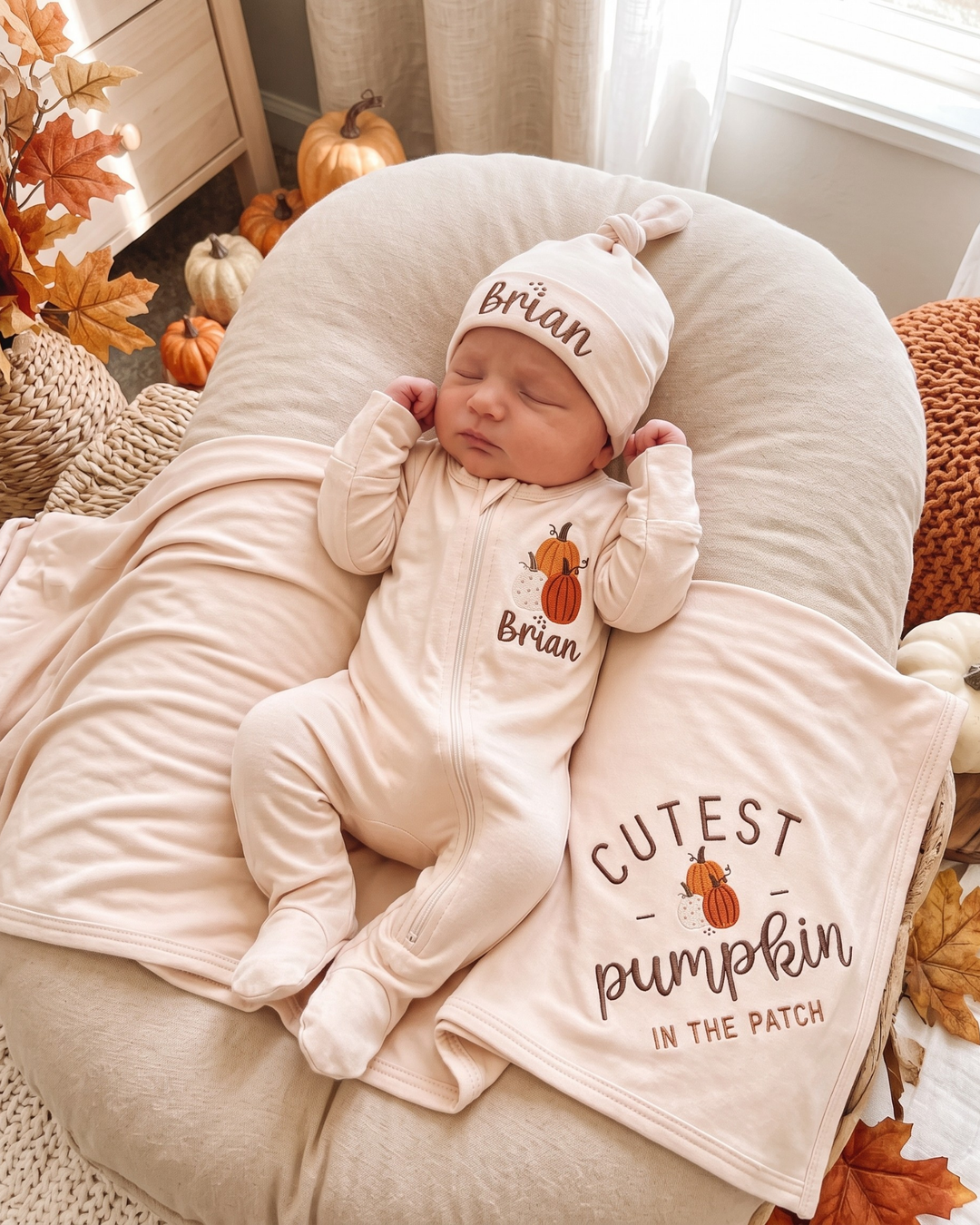 Personalized Pumpkin Patch Embroidered Bamboo Welcome Home Bundle