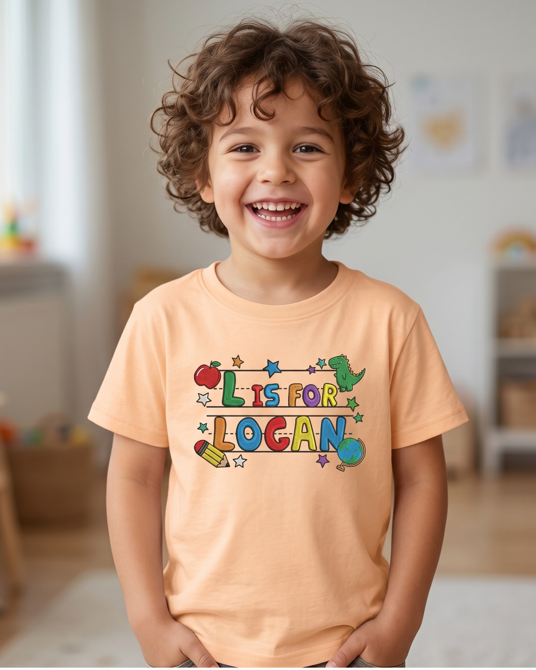 Custom Name Color Pop Embroidered Bamboo Crewneck T-Shirt