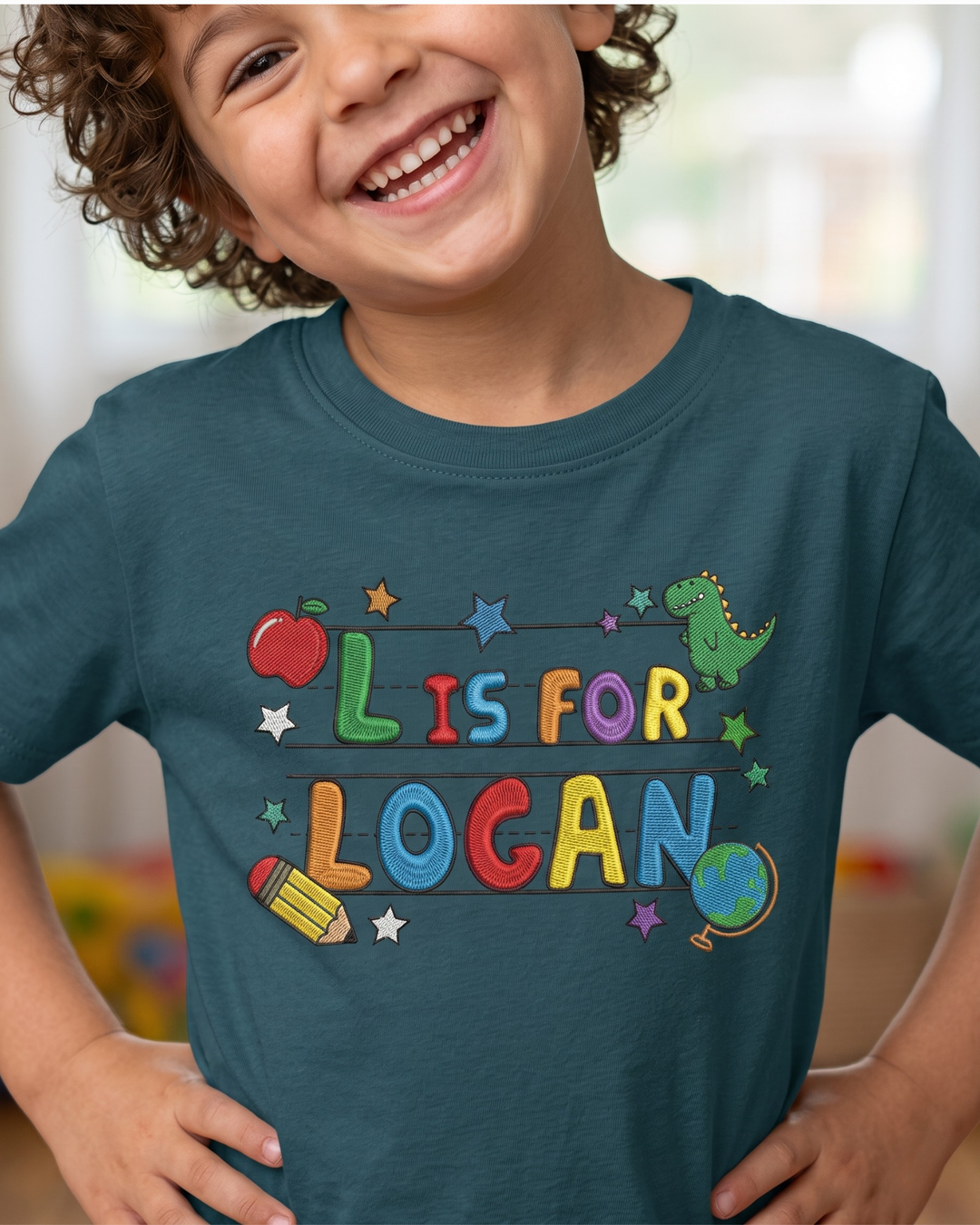 Custom Name Color Pop Embroidered Bamboo Crewneck T-Shirt