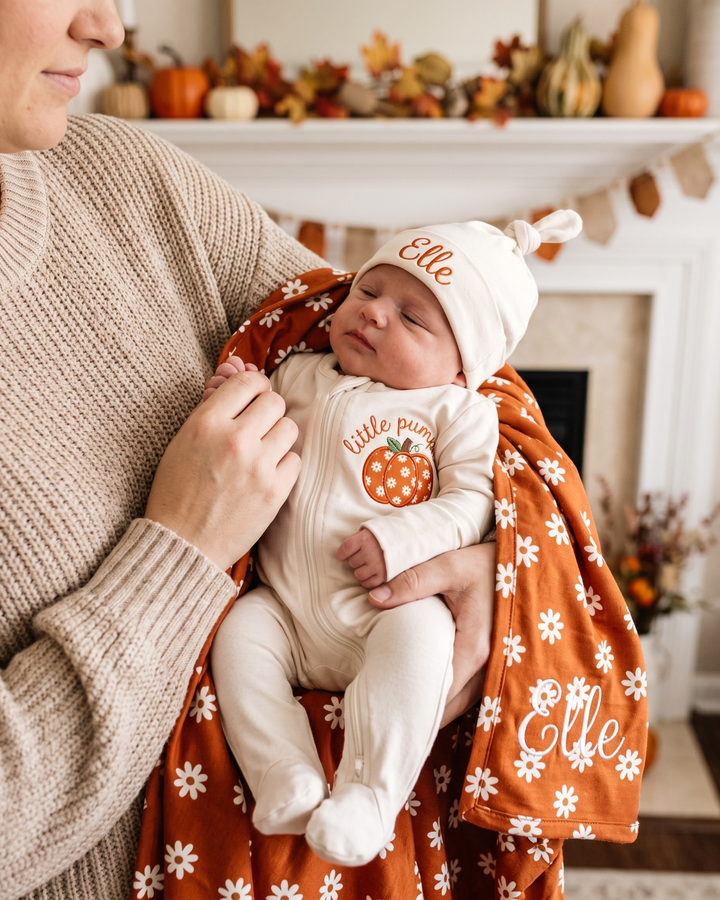 Personalized Daisy Pumpkin Appliqué Embroidered Bamboo Hat