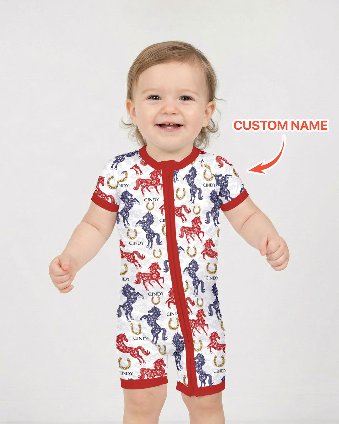 Custom Name Chinoiserie Horses Shorty Zippy