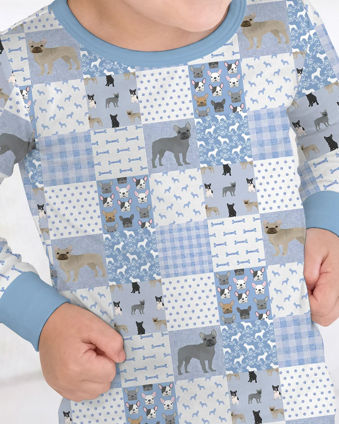 Frenchies Patchwork Family Matching Two Piece Long Sleeve Pajama Set