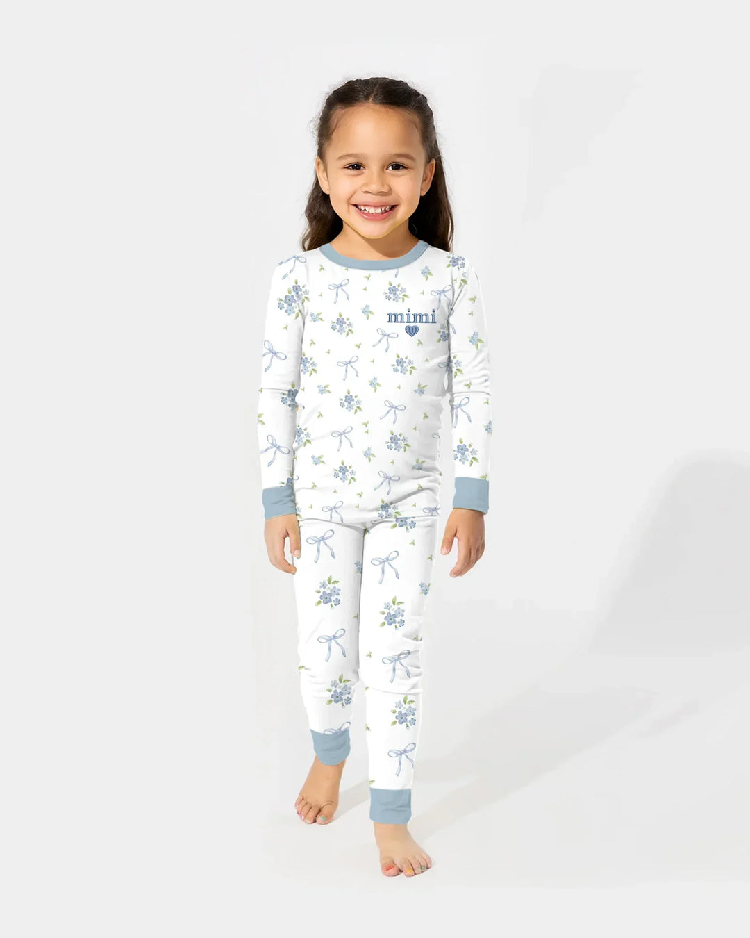 Mommy and Me Matching Embroidered Baby Bamboo Two Piece Long Sleeve Pajama Set