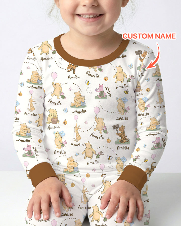 Once Upon A Bear Custom Name Two Piece Long Sleeve Pajama Set