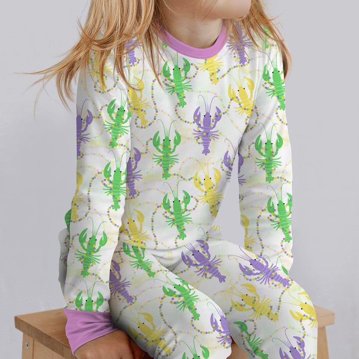 Mardi Gras Crawfish Family Matching Two Piece Long Sleeve Pajama Set