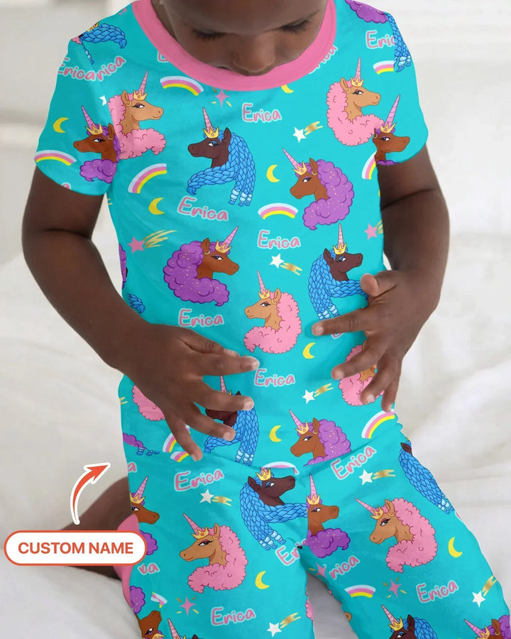 African Astro Unicorn Two Piece Short Sleeve Pajama Set