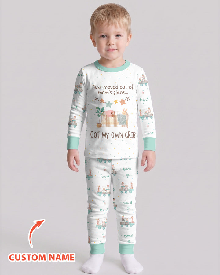 Custom Name Moved Out of My Mom's & Place Got My Own Crib Bamboo Two Piece Long Sleeve Pajama Set