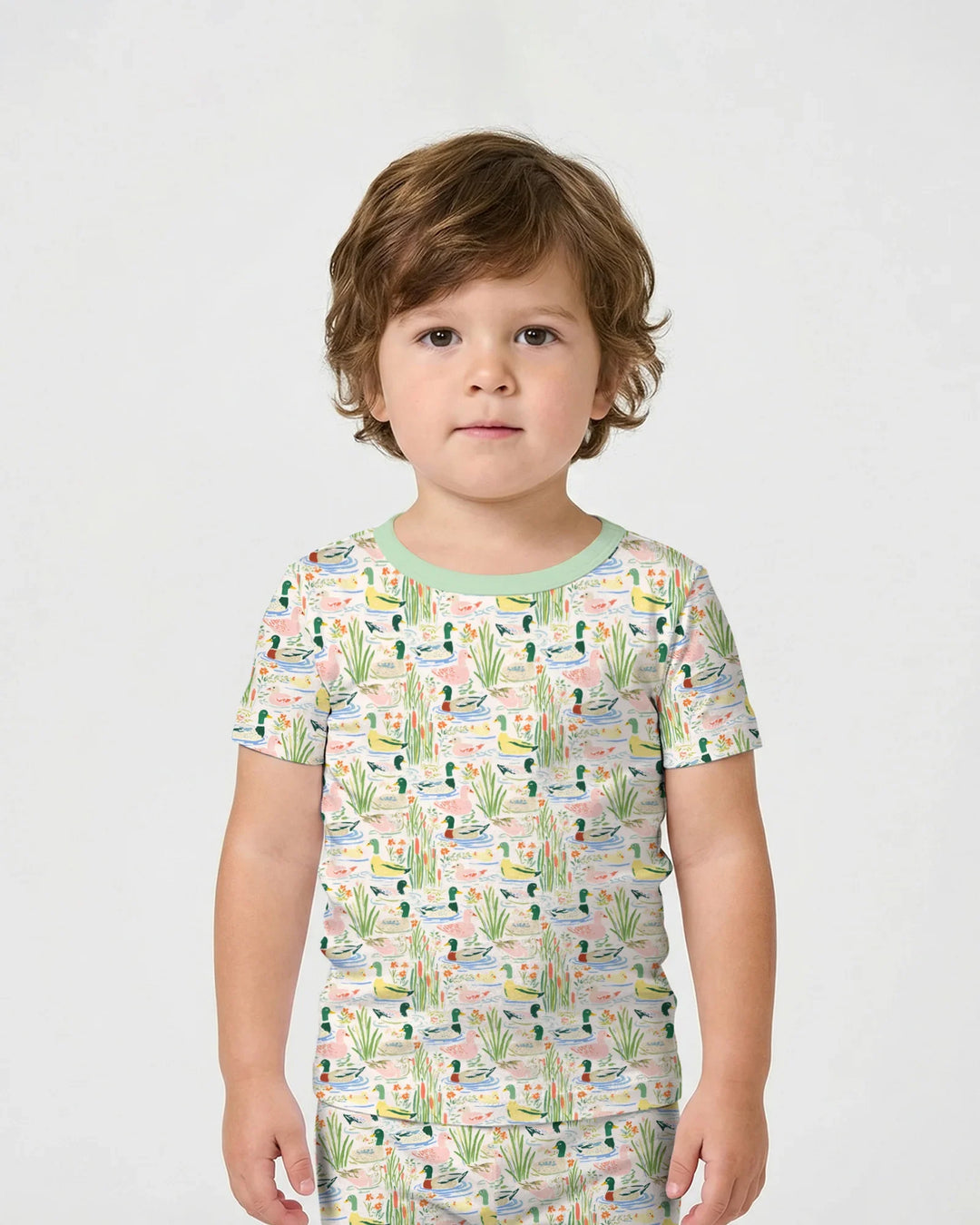Whimsical Mallard Duck Bamboo Two Piece Short Sleeve Shorts Pajama Set