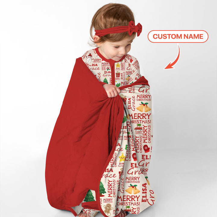 Benutzerdefinierter Name Frohe Weihnachten Quilt Decke