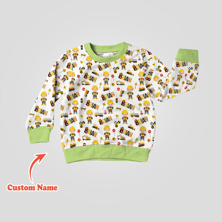 Custom Name Doodle Little Builder Crewneck Sweatshirt