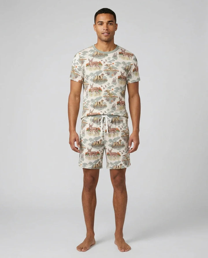 Vintage Hunting Season Daddy& Me Matching Bamboo Men Short Sleeve Short Pajama Set