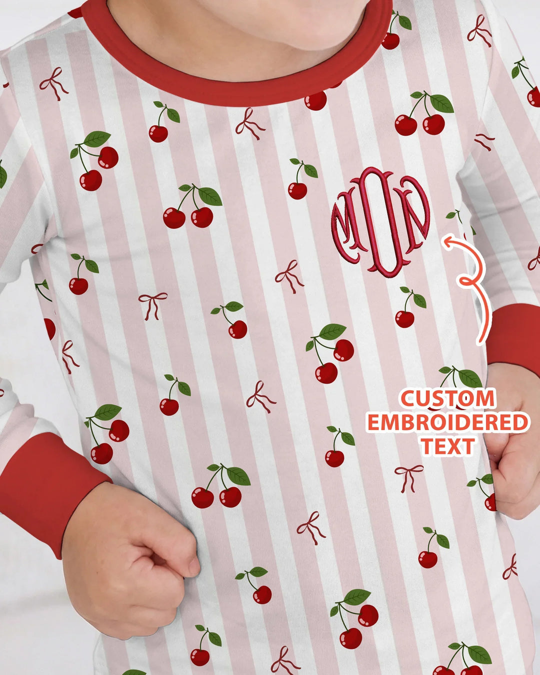 Personalized Embroidered Monogram Letter Bamboo Two Piece Long Sleeve Pajama Set