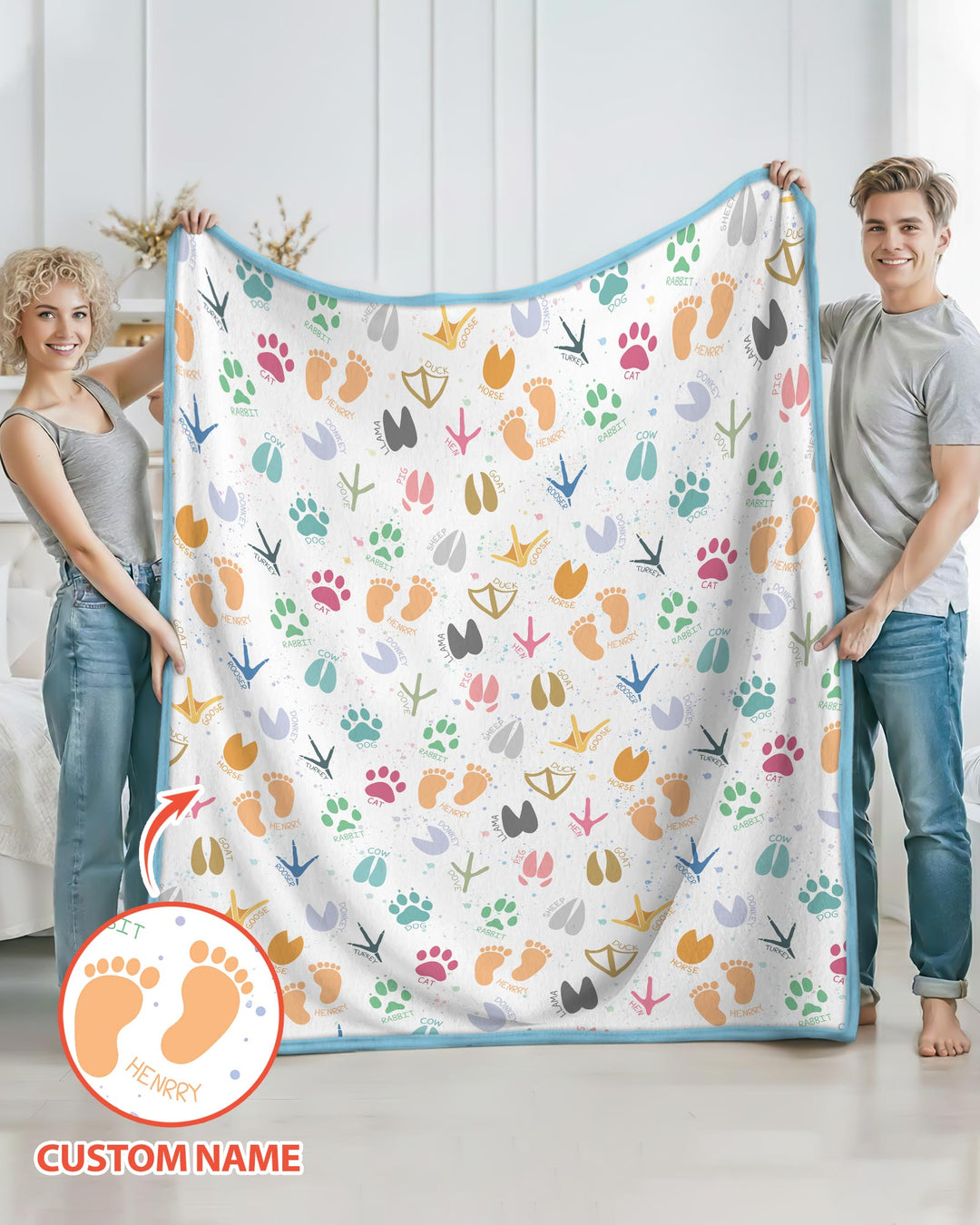 Cute Farm Animal Tracks Custom Name Bamboo Blanket
