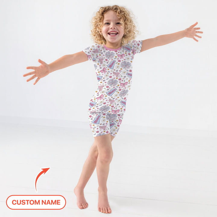 Custom Name Pastel Cheerleader Two Piece Short Sleeve Shorts Pajama Set