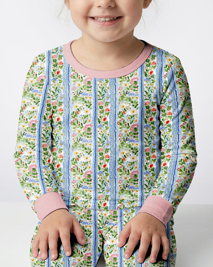 Paste Floral Girl Bamboo Two Piece Long Sleeve Pajama Set