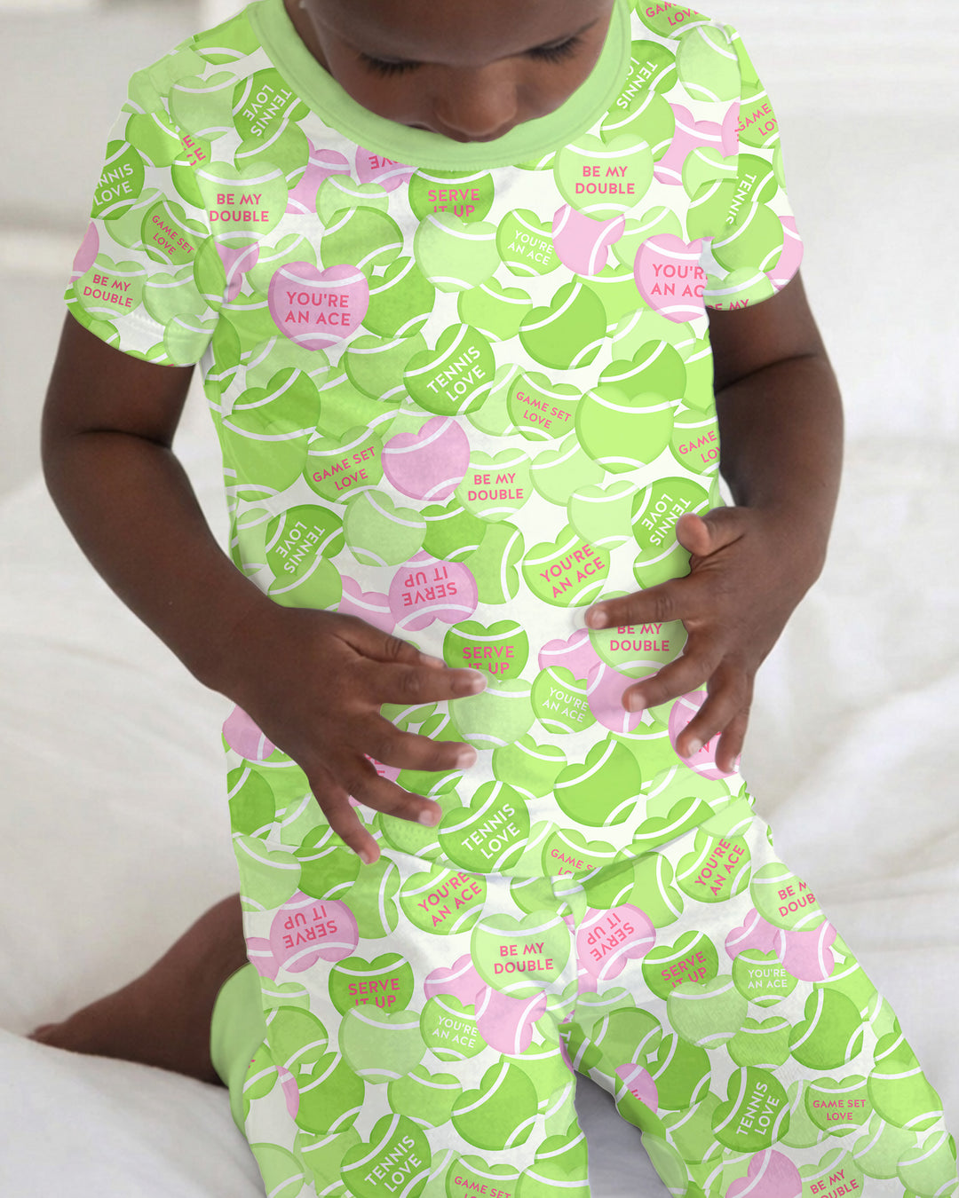 Tennis Candy Family Matching Bamboo Two Piece Short Sleeve Pajama Set