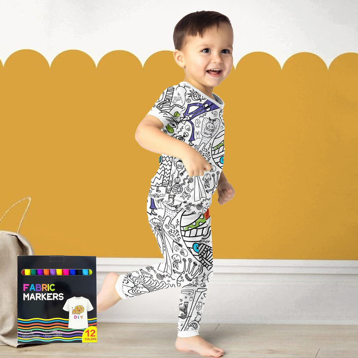 Spooky DIY Monster Colorable Halloween Two Piece Short Sleeve Pajama Set