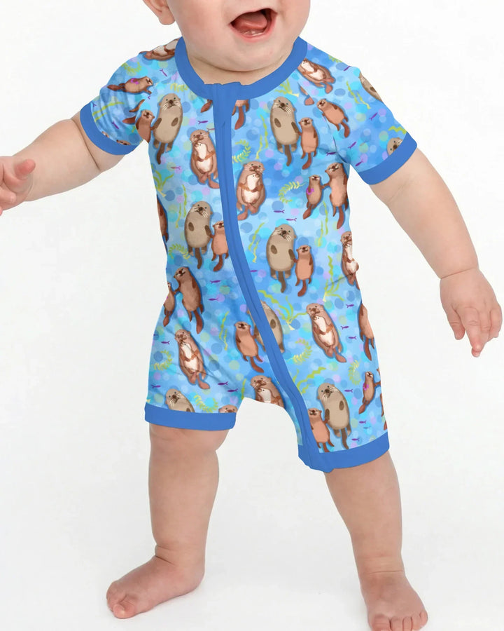 Pijama de bambú Otterly Together con cremallera corta