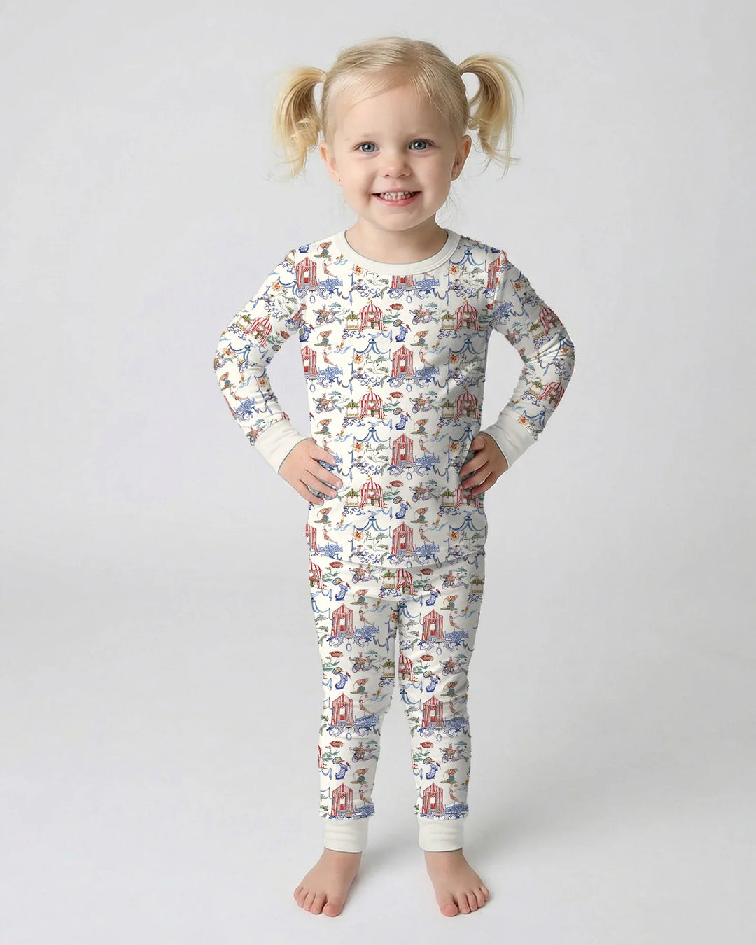 Vintage Lousiana Circus Toile Family Matching Bamboo Two Piece Long Sleeve Pajama Set