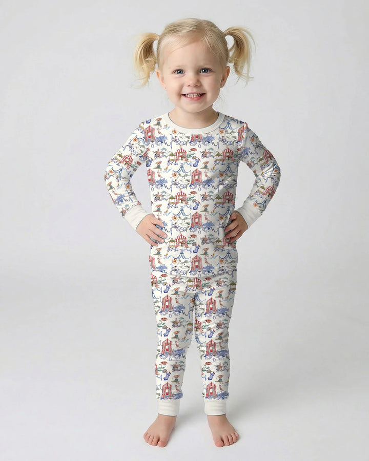 Vintage Lousiana Circus Toile Family Matching Bamboo Two Piece Long Sleeve Pajama Set