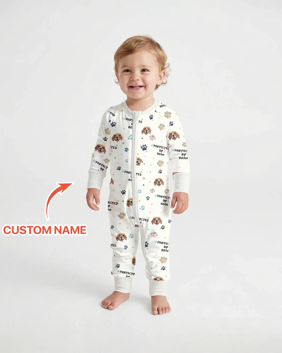 Custom Dogs Photo "Protected By" Convertible Zippered Romper