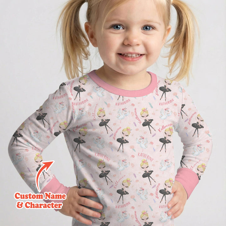 Custom Name Ballerina Doll Two Piece Long Sleeve Pajama Set