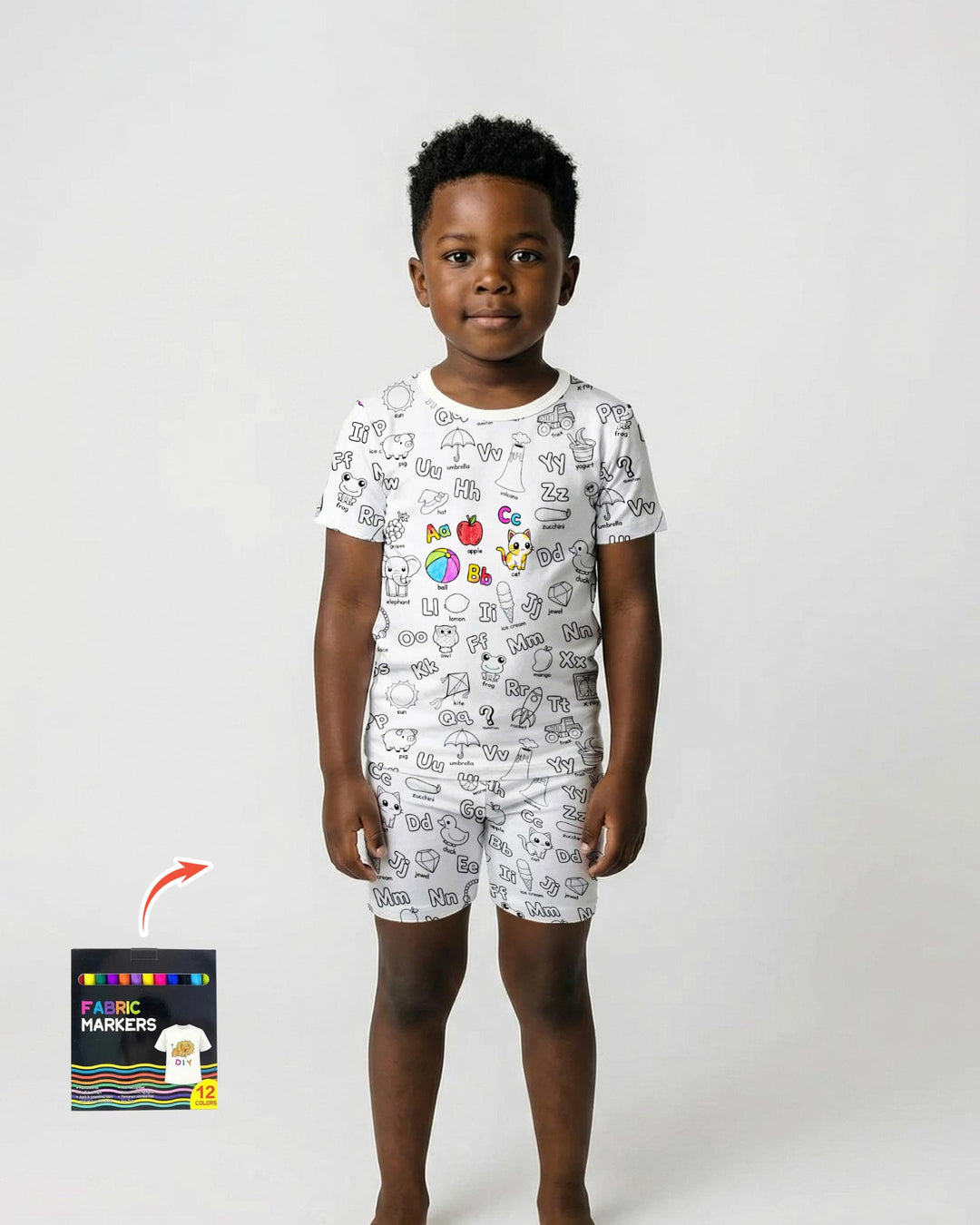 All Colorable Alphabet Two Piece Short Sleeve Shorts Pajama Set