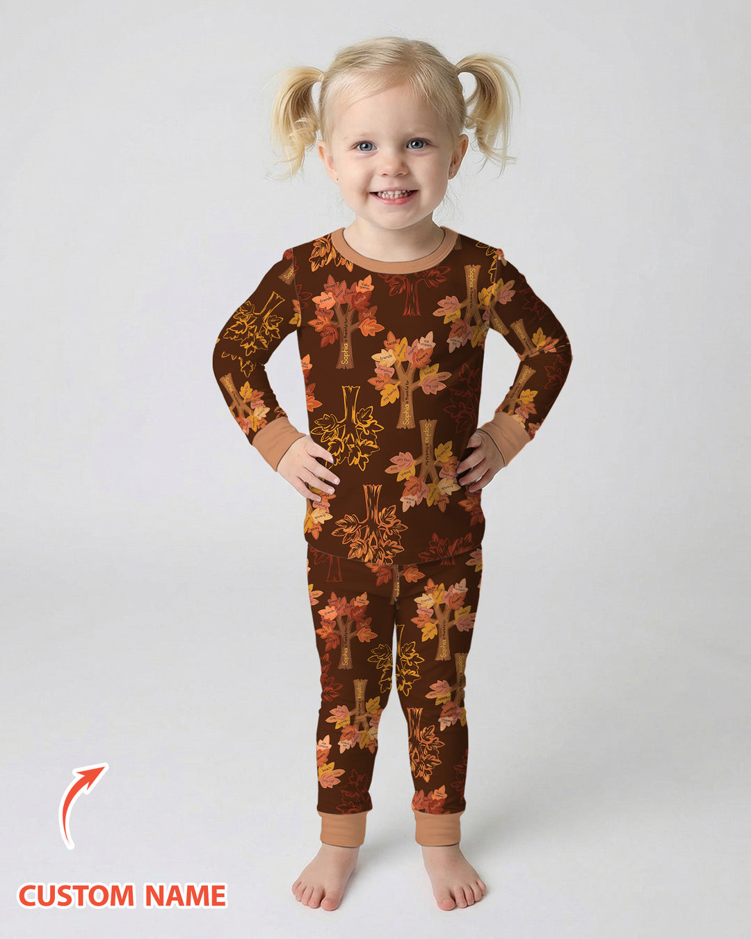 Custom Thanksgiving Tree Bamboo Two Piece Long Sleeve Pajama Set