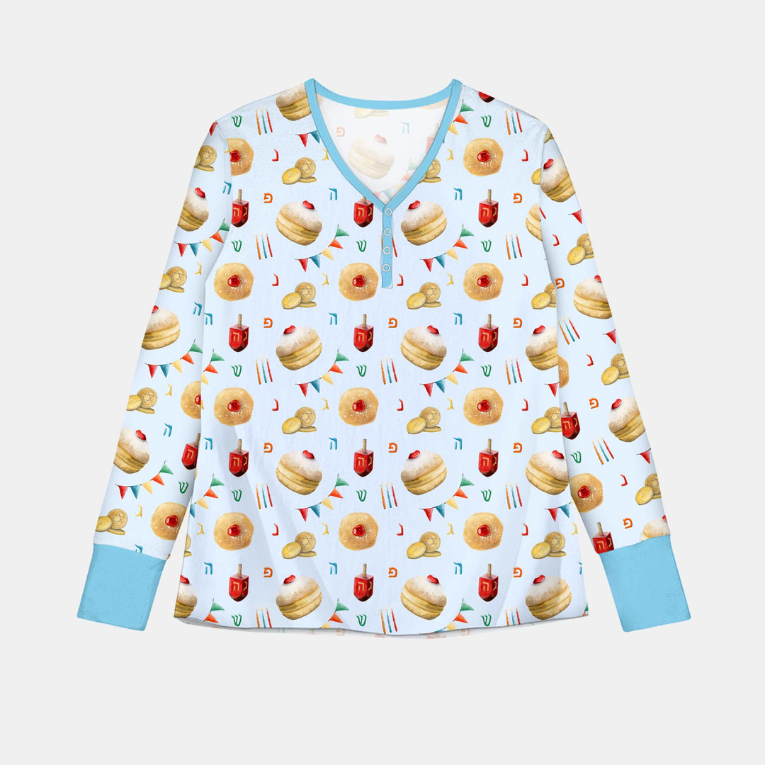 Hanukkah Donuts Women Pajama Set , Hanukkah Donuts Women Pajama Set - Only Shirt / S / Blue