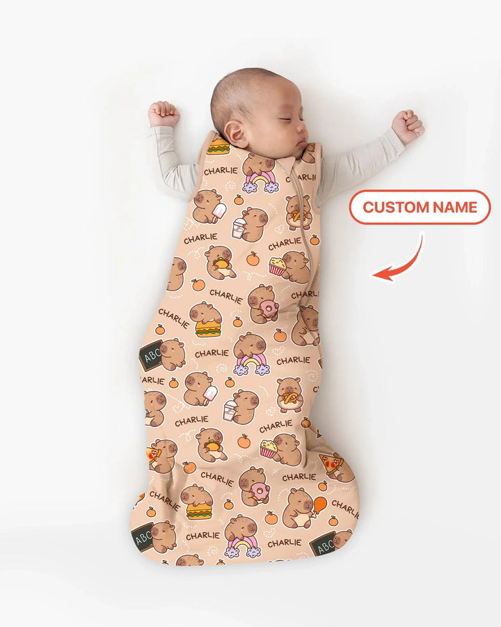 Custom Name Cute Capybara Bamboo Sleep Bag