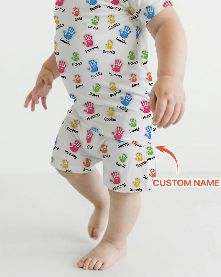 First Mother Day - Handprints Bamboo Two Piece Short Sleeve Shorts Pajama Set