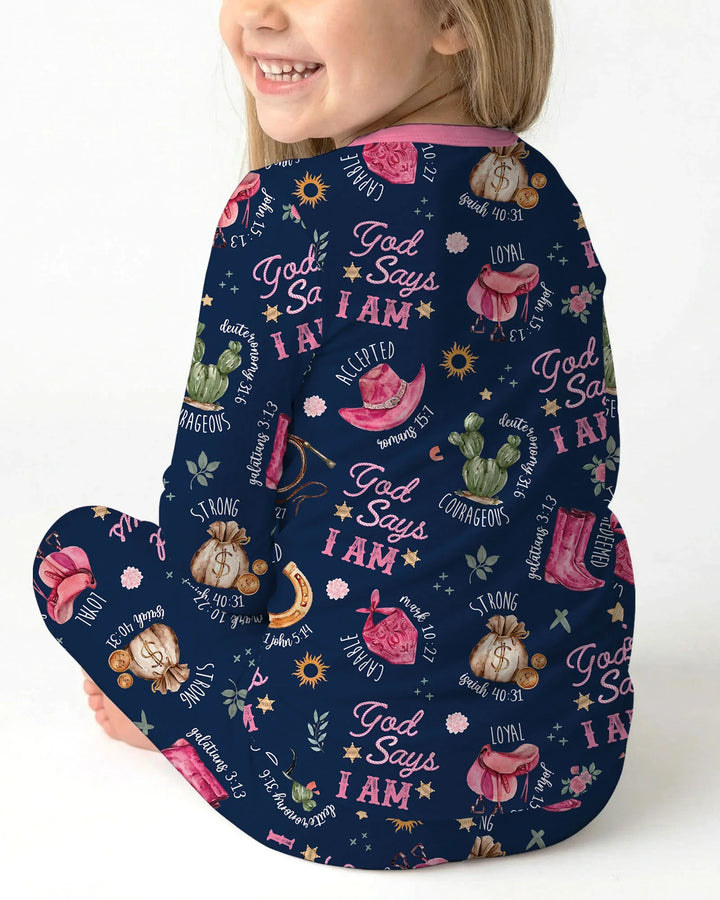 God Says I Am Western Faith Bamboo Two Piece Long Sleeve Pajama Set