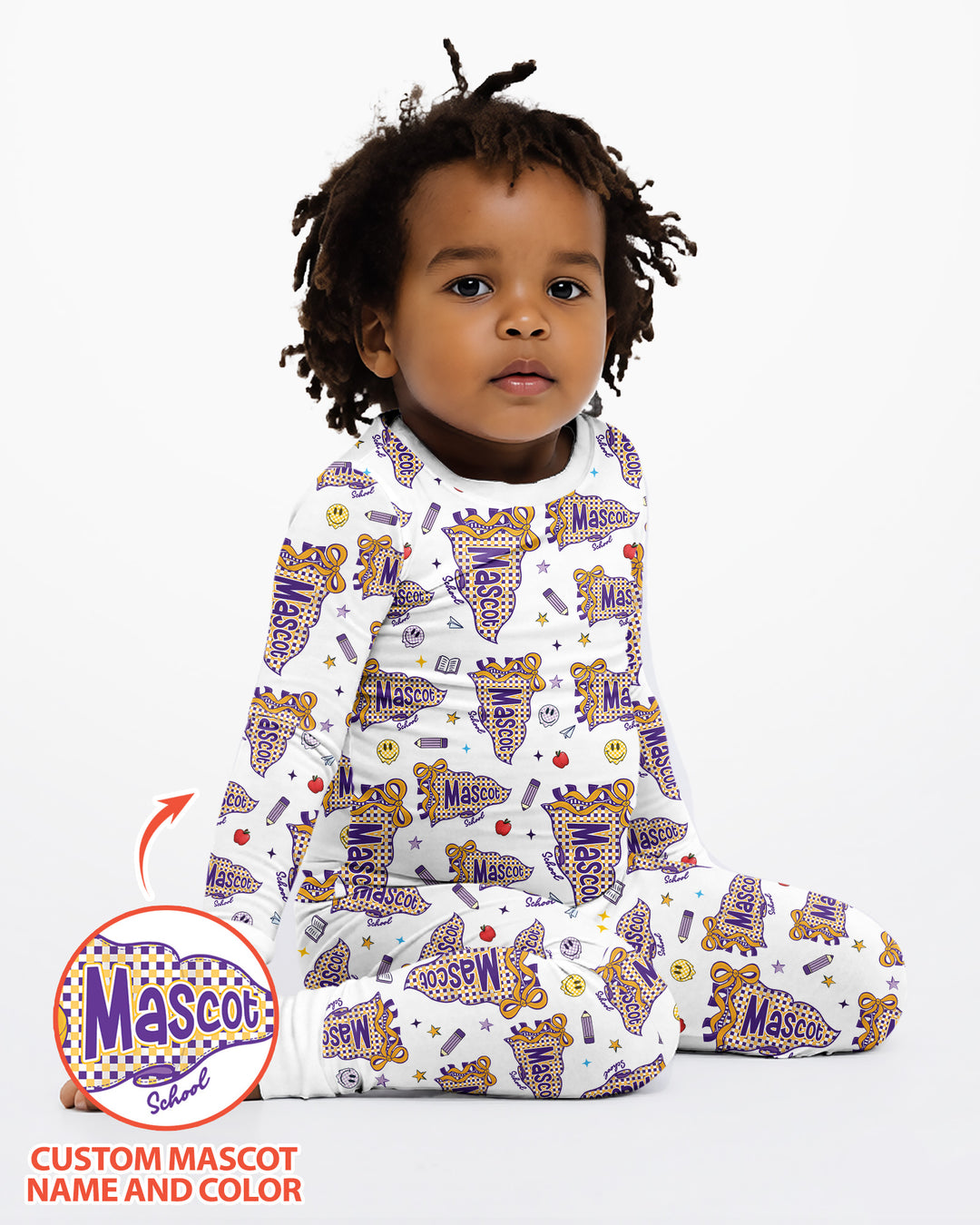 Custom Mascot School Name Bamboo Two Piece Long Sleeve Pajama Set