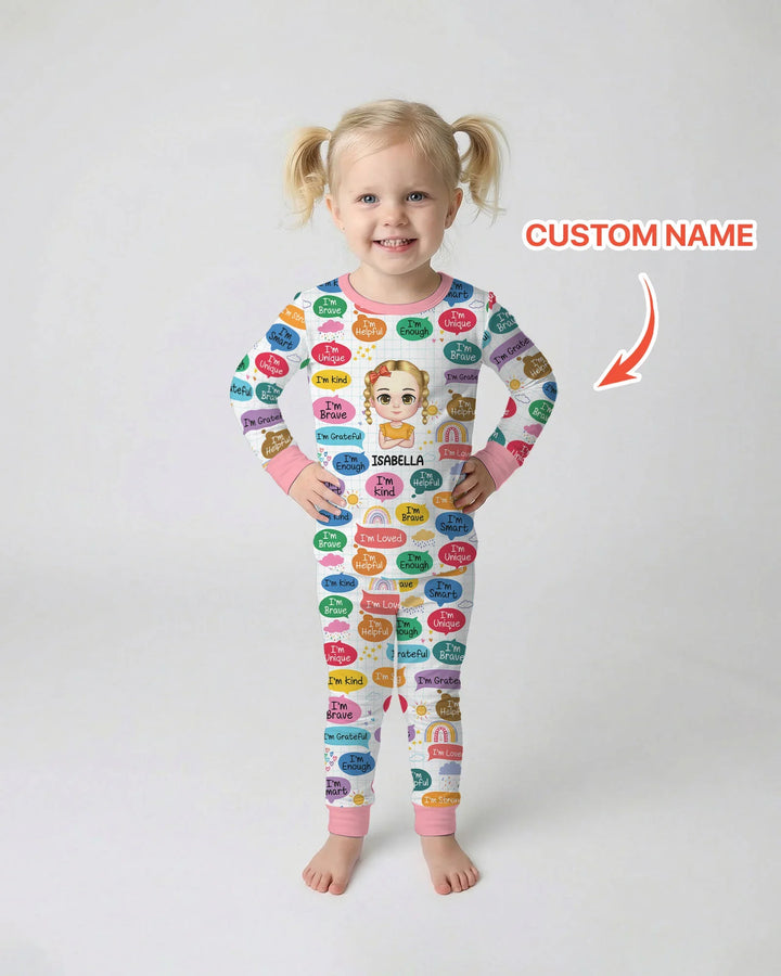 Personalized I'm Kind I'm Brave Two Piece Long Sleeve Pajama Set