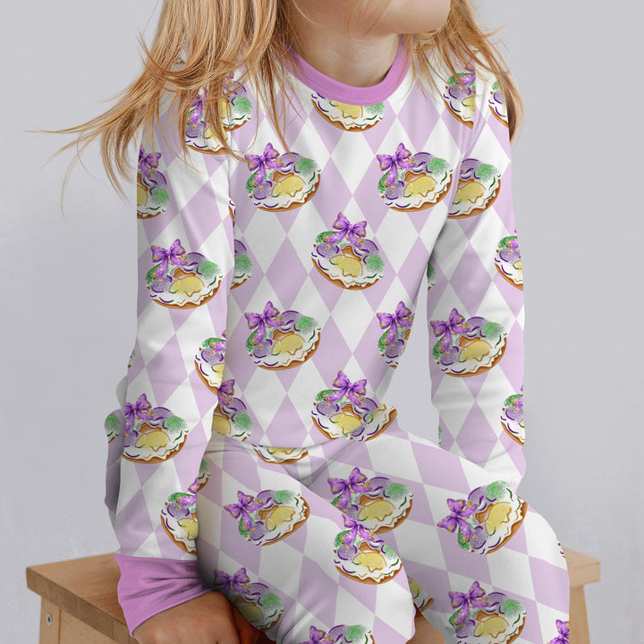 Mardi Gras Donut Two Piece Long Sleeve Pajama Set