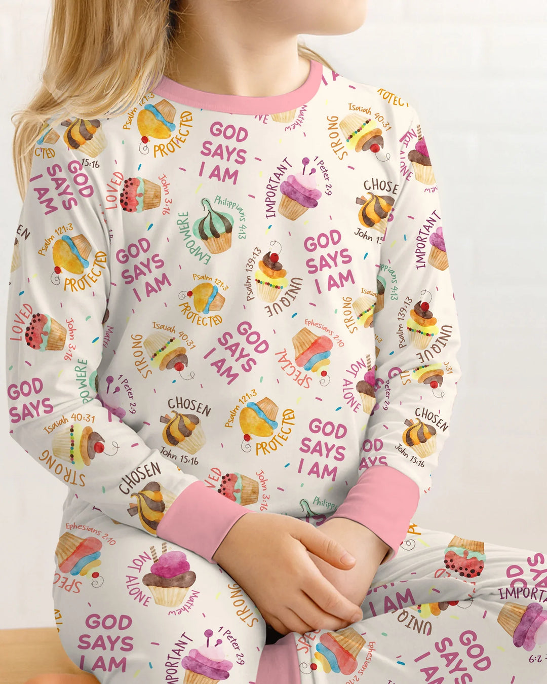 Cute Cupcake God Says I Am  Bamboo Two Piece Long Sleeve Pajama Set