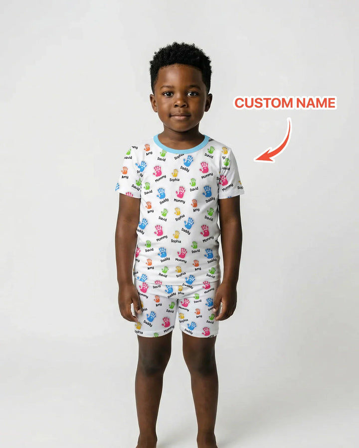 First Mother Day - Handprints Bamboo Two Piece Short Sleeve Shorts Pajama Set
