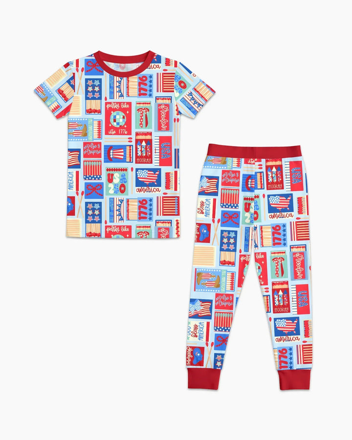Patriotic Matchbox Family Matching Bamboo Two Piece Short Sleeve Pajama Set