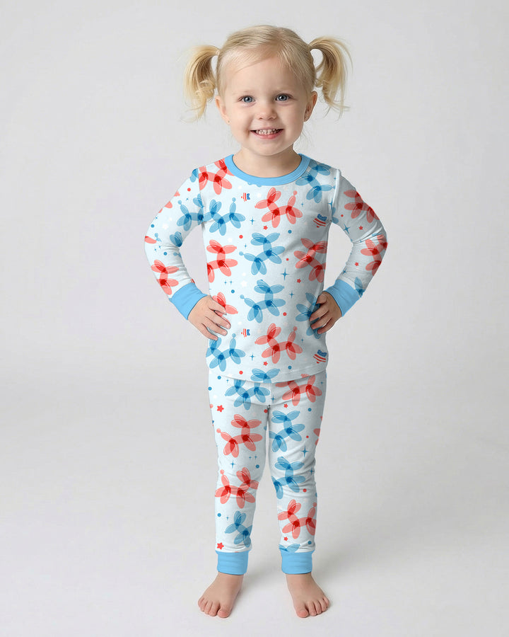 American Balloon Dog Party Bamboo Two Piece Long Sleeve Pajama Set