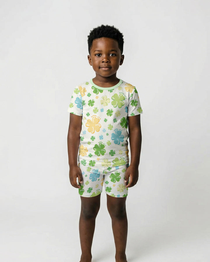 Shamrocks Print St. Patrick's Day Two Piece Short Sleeve Shorts Pajama Set