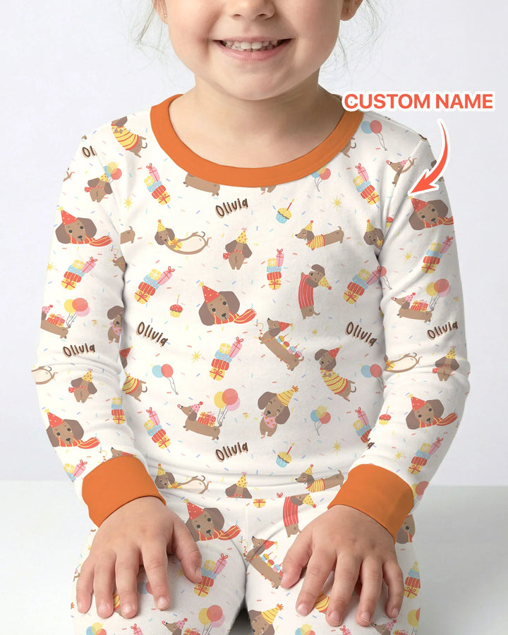 Dachshund Birthday Bamboo Two Piece Long Sleeve Pajama Set
