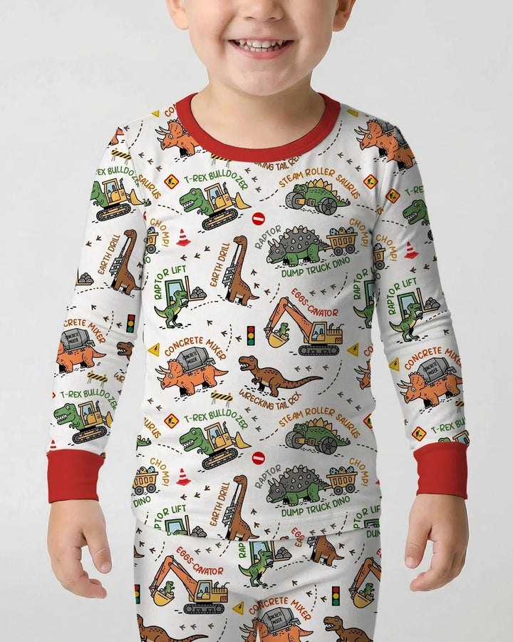 Dinosaur Construction Truck Bamboo Two Piece Long Sleeve Pajama Set