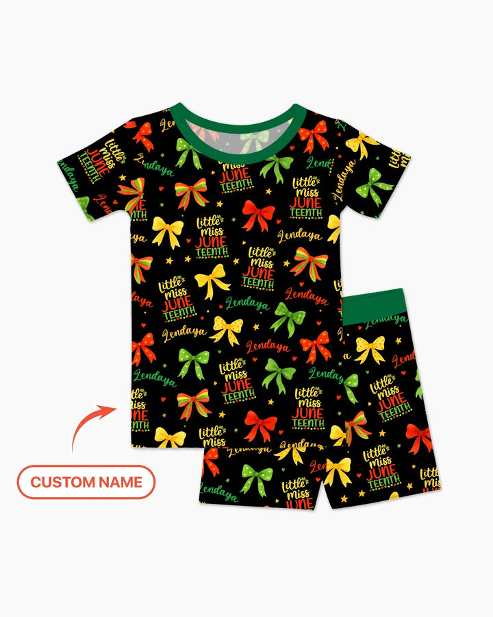 Conjunto de pijama de dos piezas de bambú de manga corta y pantalón corto para niña Little Miss Juneteenth
